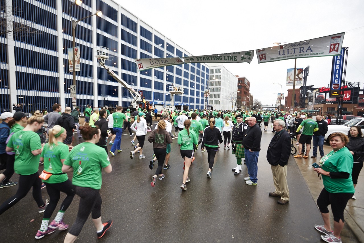 Runner at the starting line at the 37th Annual St. Patrick's Day Parade Run in downtown St. Louis on March 14, 2015.