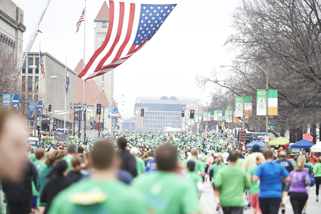 Runner at the 37th Annual St. Patrick's Day Parade Run in downtown St. Louis on March 14, 2015.