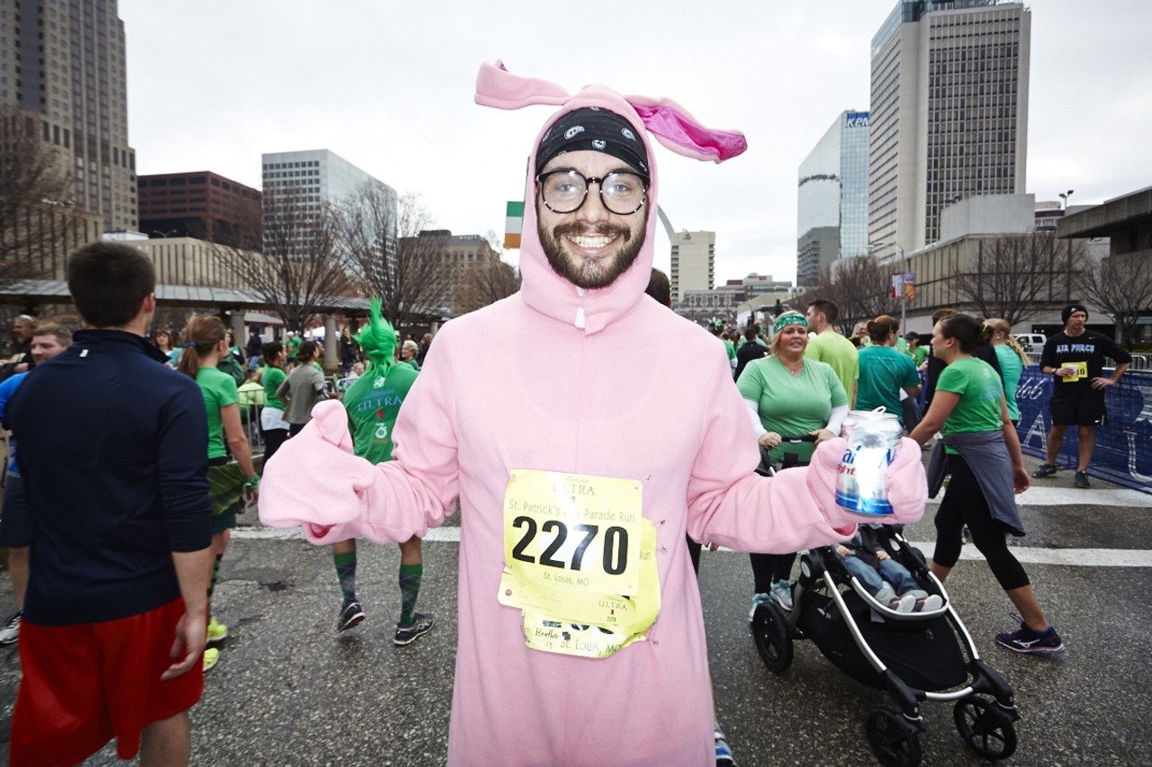 Marc Dangle lost a bet with his family and the loser had to wear the bunny suit at the race.