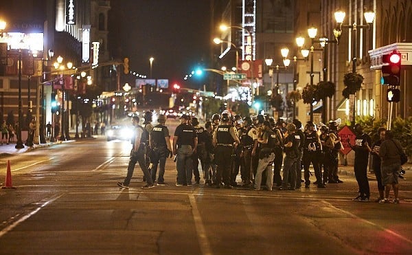 Police downtown on September 17, 2017, the night of the protest.