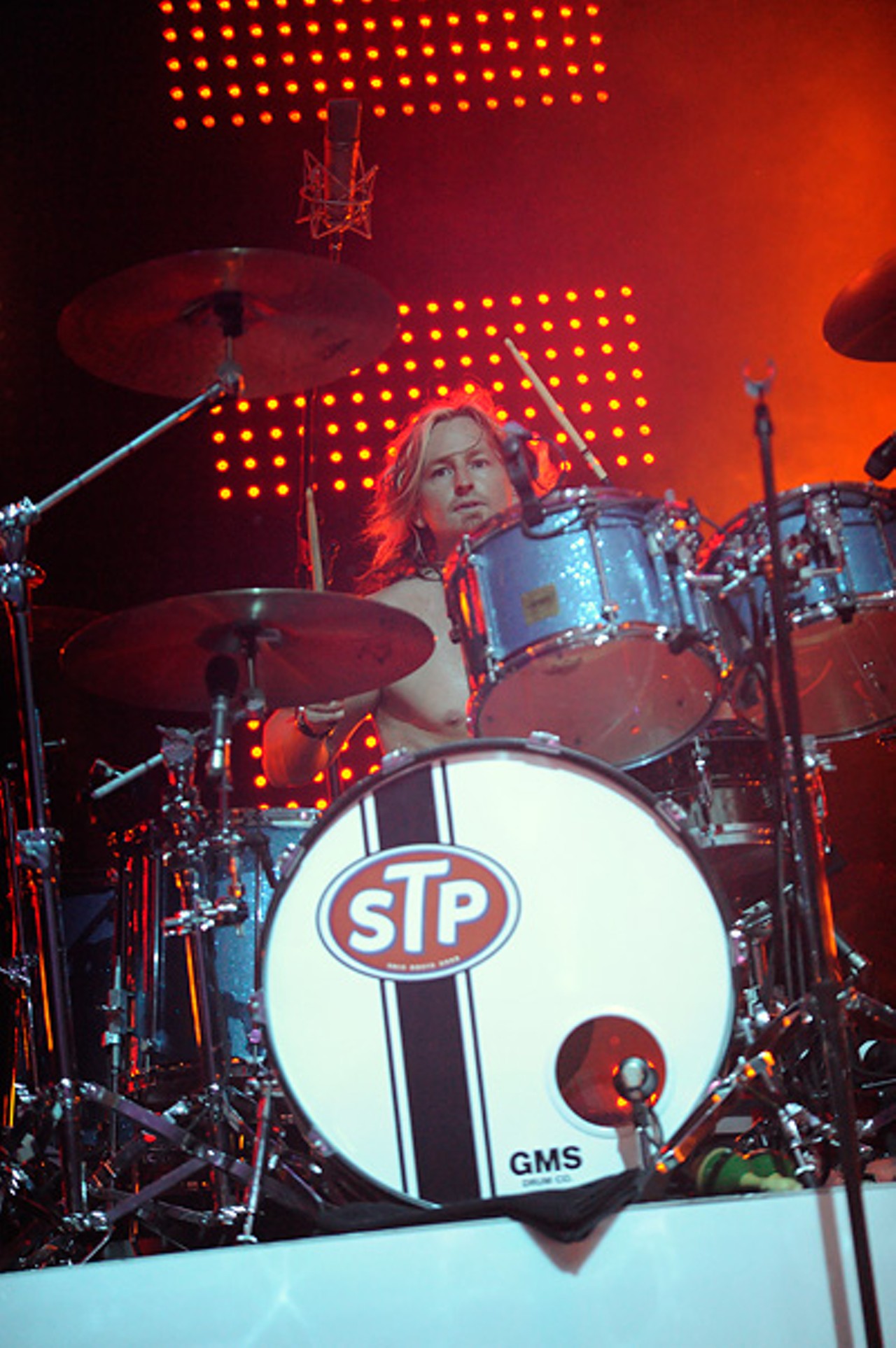 Drummer Eric Kret, rocking his kit. Kret, along with all three other original members of Stone Temple Pilots, are performing on this tour.