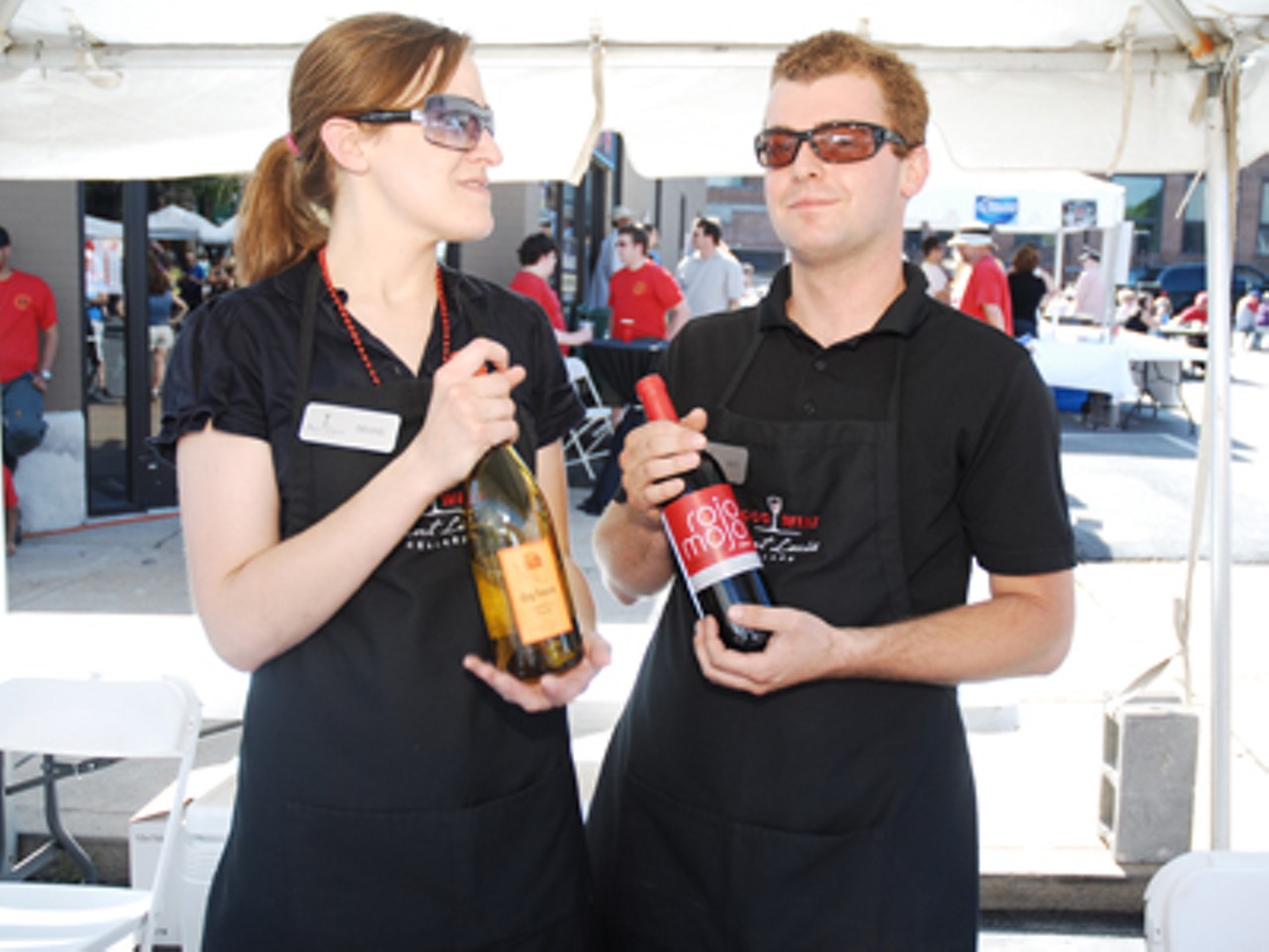 St. Louis Cellars Food & Wine opened for business Saturday. Here, director of marketing Diane Blaskiewicz and Matt Pruyn.