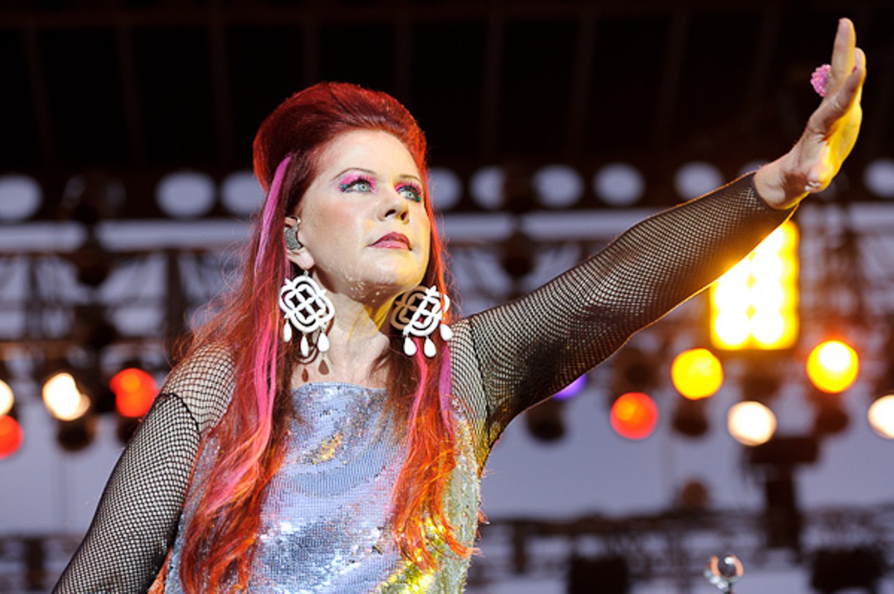 Kate Pierson of The B-52s, performing at the Gateway Arch in St. Louis.