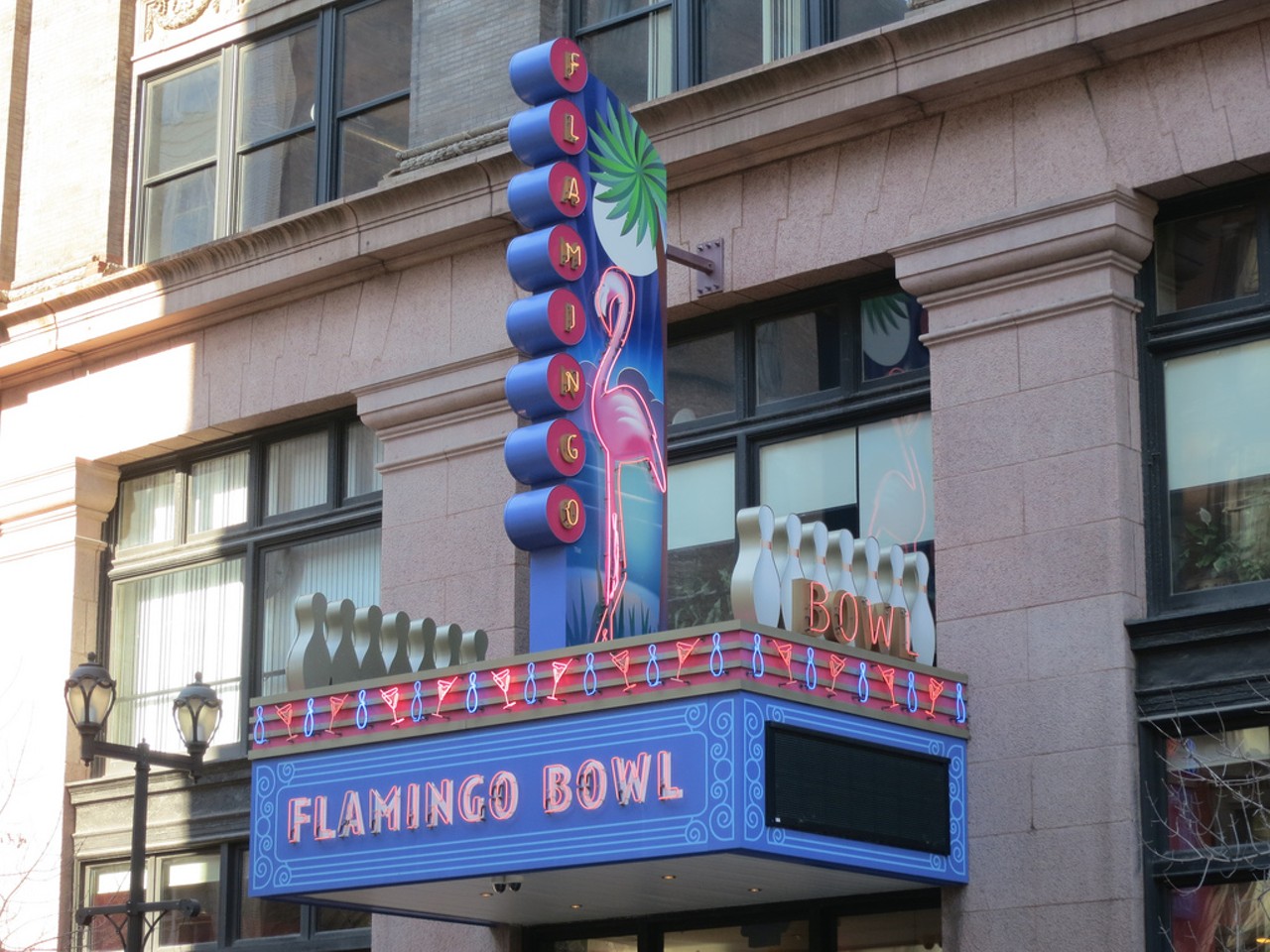 Flamingo Bowl
1117 Washington Ave. 
St. Louis, MO 63101
(314) 436-6666
Downtown&#146;s Flamingo Bowl keeps the same hours for your bowling pleasure. Flamingo Bowl offers food and signature cocktails, too. Photo courtesy of Flickr / Paul Sableman.