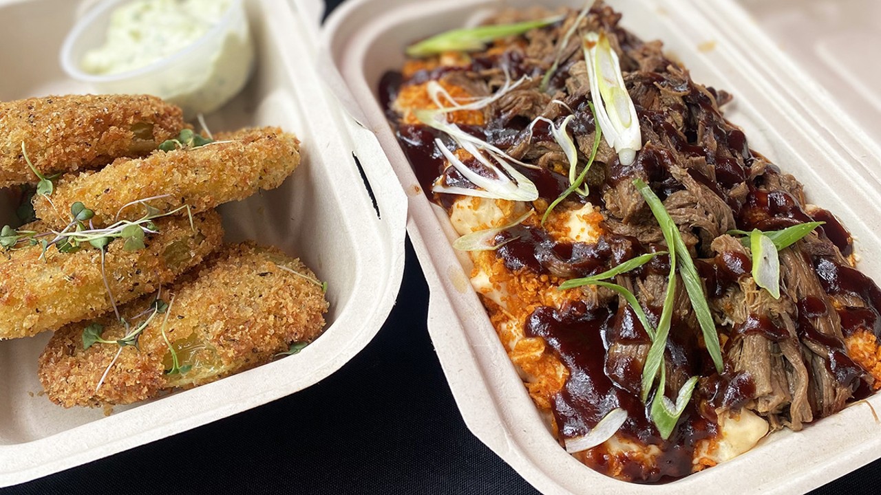 Fried green tomatoes and brisket mac from Farmtruk