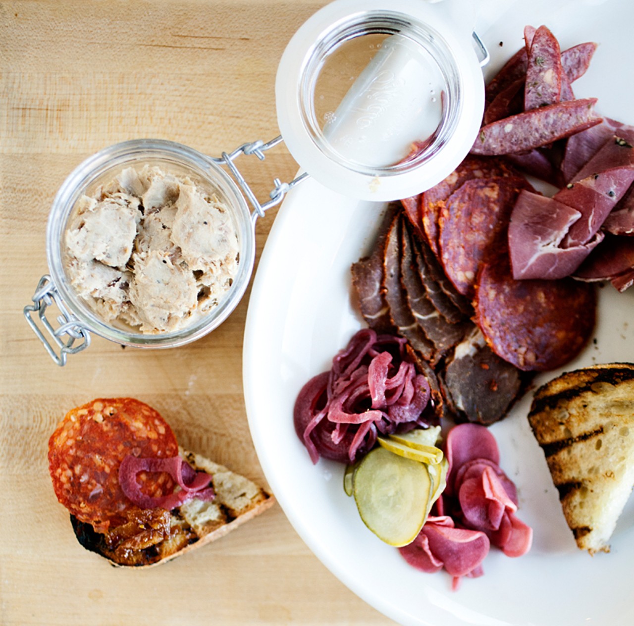 The Family Style Platter is house-cured meats, potted pig, apple and raisin chutney and country bread.