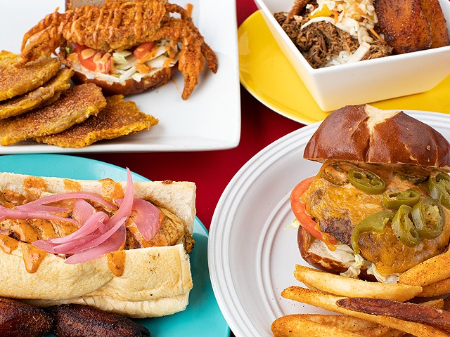 The Crooked Boot’s offerings include (clockwise from bottom left) the Monroe Clucker, Savage Crabmich, Ayiti Bòl and Voodoo Burger.