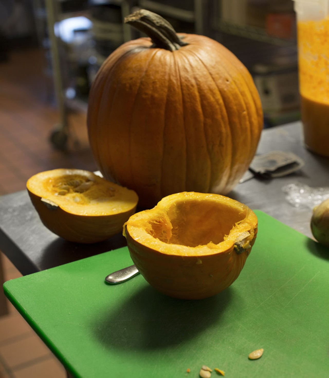 Prepping pumpkins for the pumpkin pies and cookies.