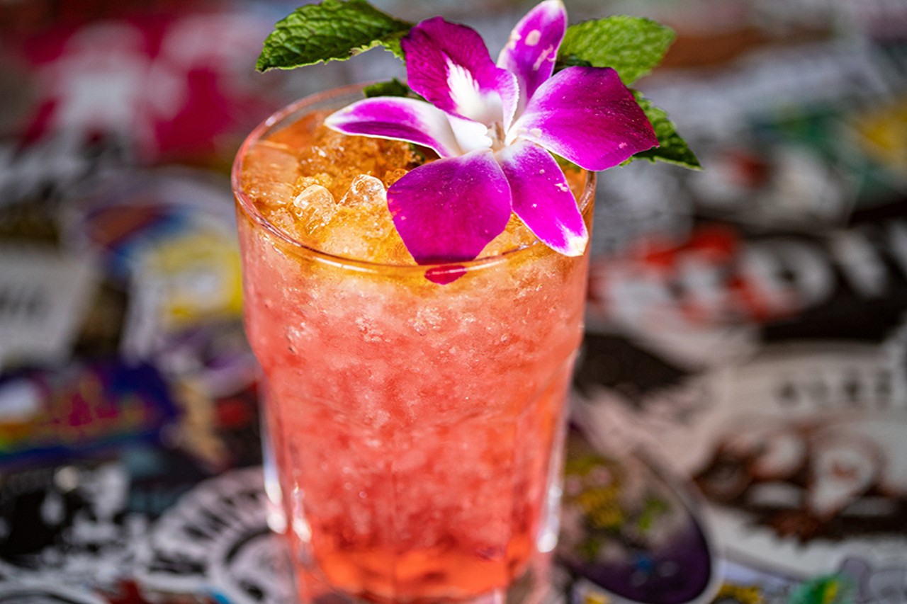 Some beverages come garnished with fresh flowers and herbs.