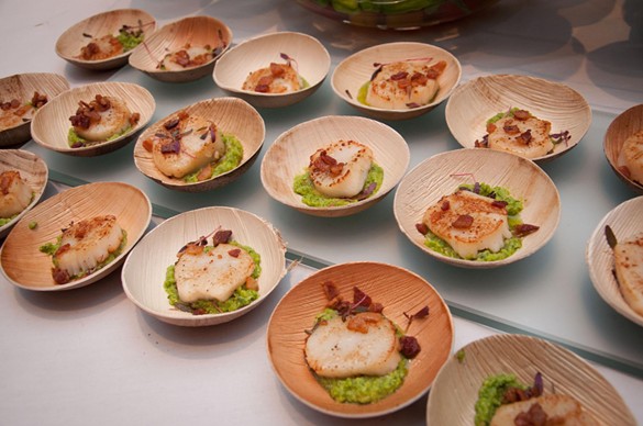 Seared sea scallops with minted pea pesto, applewood smoked bacon and micro red amranth from Central Table Food Hall