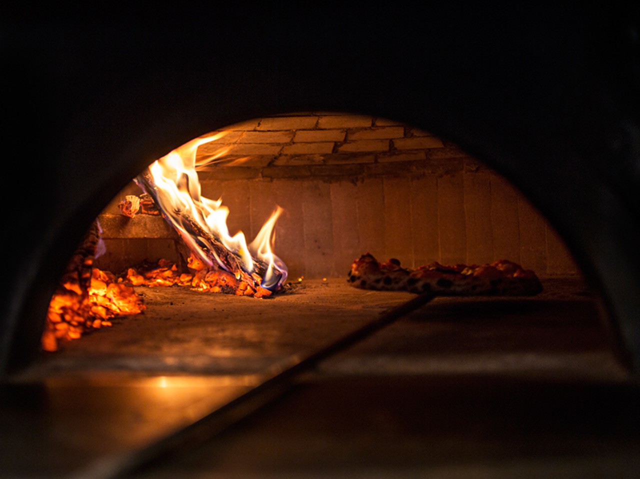 Inside the brick pizza oven at the Good Pie.