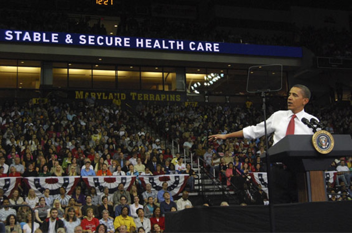 Early in his presidency, Barack Obama tried to get the youth involved in the fight for health-care reform with events like this 2009 rally at the University of Maryland.