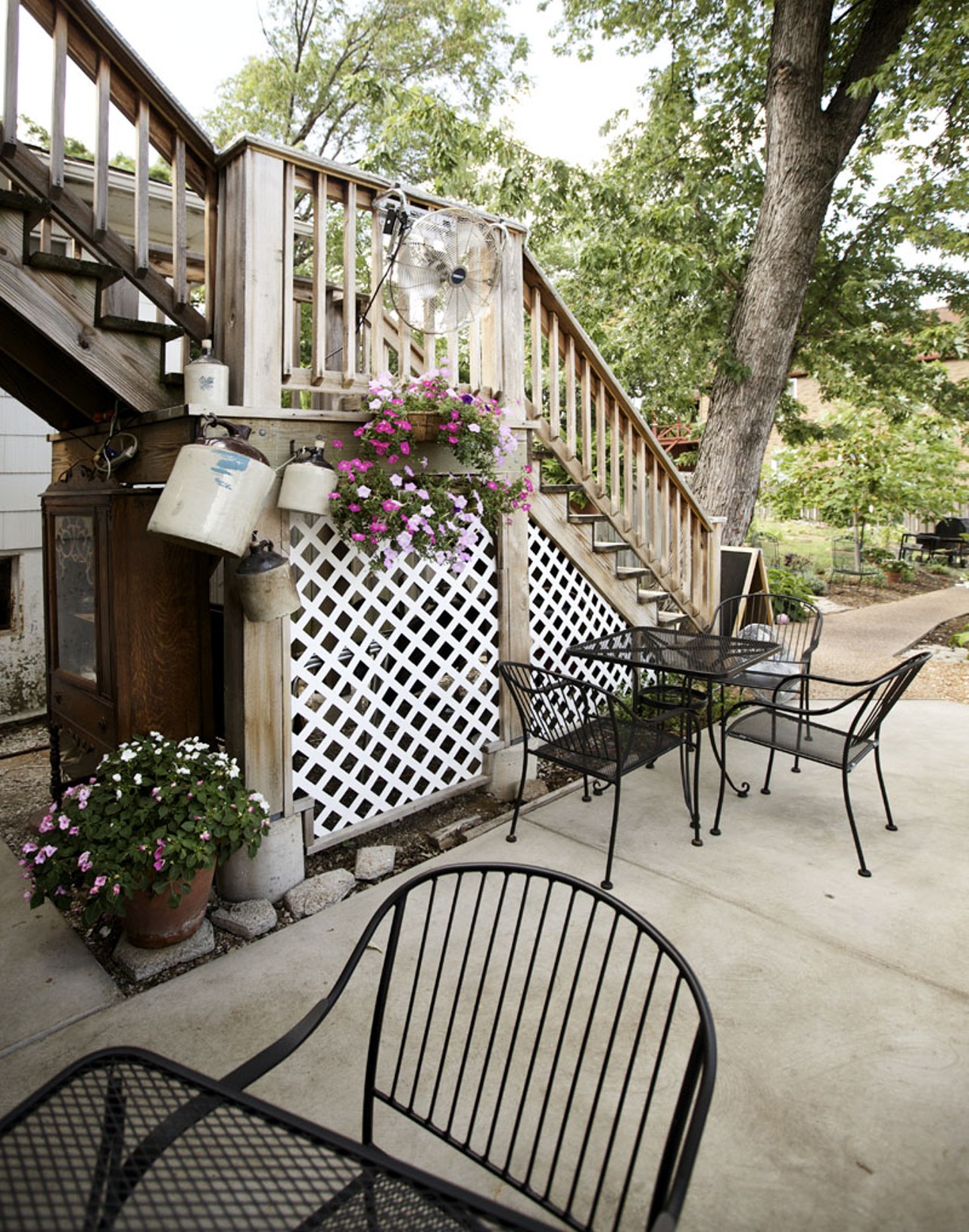 Outdoor seating on the back patio is available.