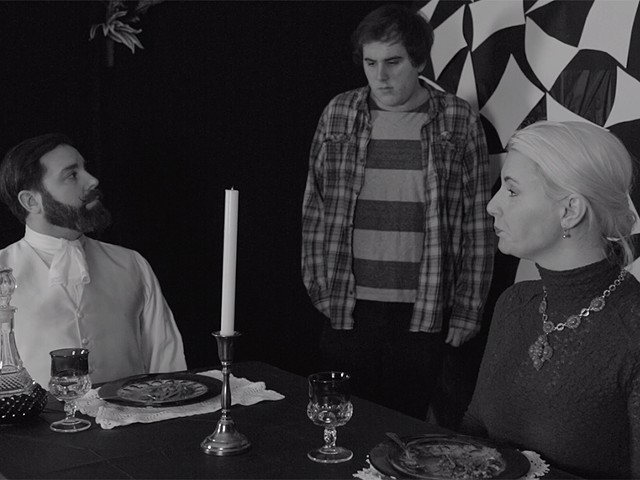 "Casey" (Casey Paulsen, center) attempts to serve "The Lord" and "The Lady" in the film Part Time.