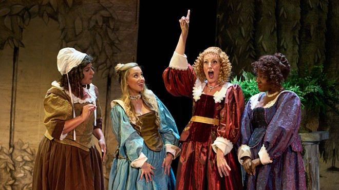 Janara Kellerman (middle right) plays Quickly and Brooklyn Snow (middle left) plays Nannet in Falstaff.