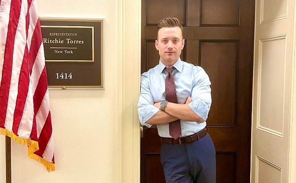 Jacob Long outside his boss, U.S. Representative Ritchie Torres's office.