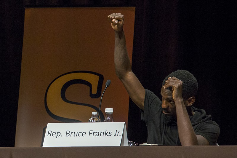State Rep. Bruce Franks makes a familiar gesture. - DANNY WICENTOWSKI