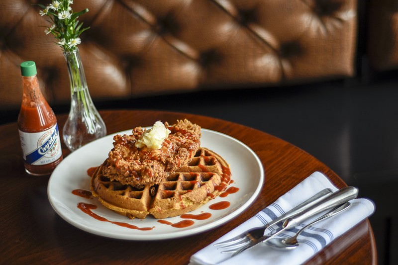 The fried chicken and cornbread waffle. - KELLY GLUECK