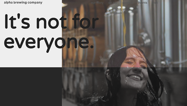 Alpha's website originally showed a woman being showered with beer. - SCREENGRAB