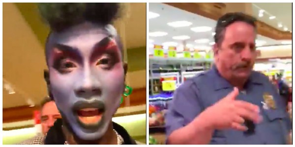 Maxi Glamour, left, captured one of the security guards who booted him (right) in a video. - SCREENGRAB