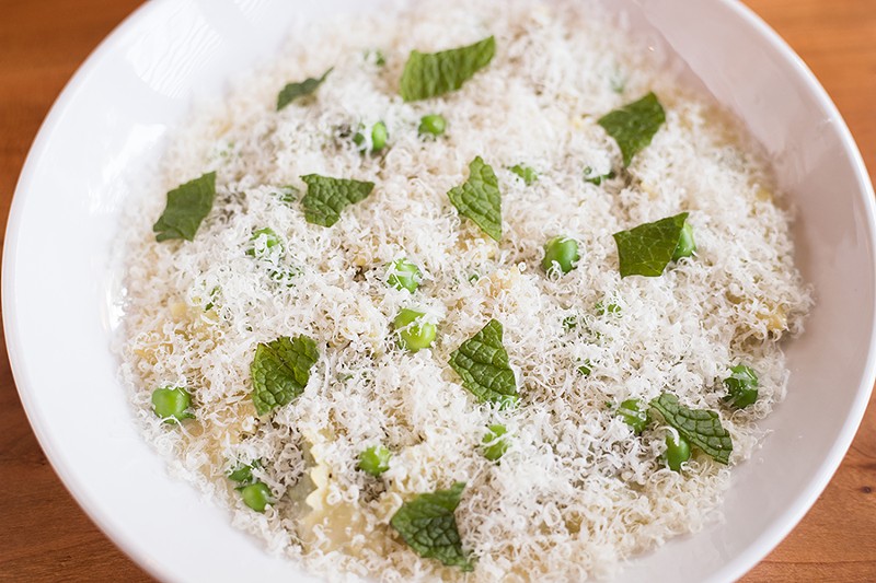 Agnolotti pasta includes spinach, ricotta, spring peas and mint. - MABEL SUEN