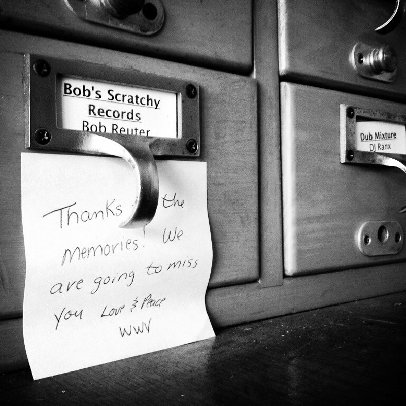 A note affixed to Reuter's mailbox at KDHX following his death. - JAIME LEES
