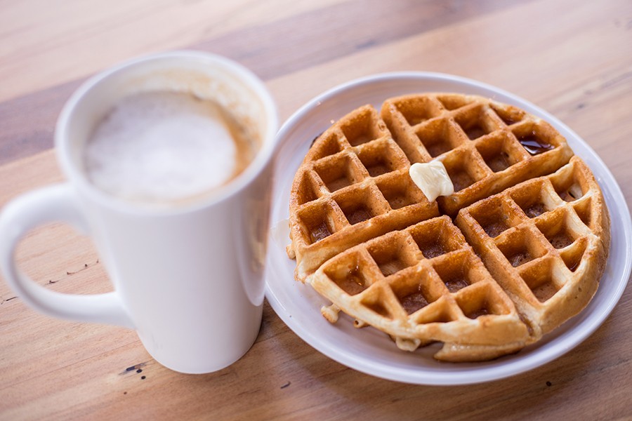 Morning options include a waffle and latte. - MABEL SUEN