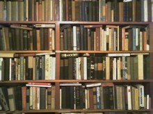 A small section of the wall-to-wall bookshelves in Jarvis' study.