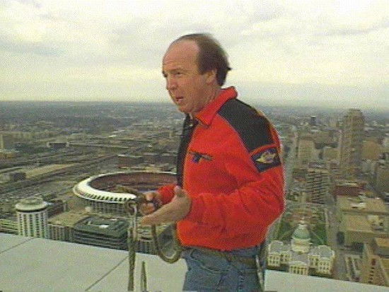Larry Conners reporting on top of the Arch. - via Facebook