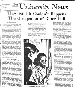 Student coverage of the 1969 occupation of Ritter Hall at SLU.