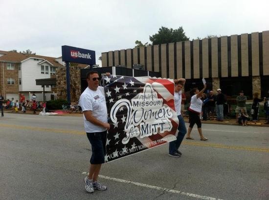 At Kirkwood Parade, "Women for Mitt" Banner Carried by Two Dudes