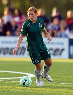 This is Lori Chalupny. She plays on the U.S. women's Olympic soccer team. When you see her, you should go, "Nerinx Hall, woooo!" as loud as you can.