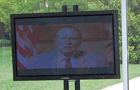 George H. W. Bush congratulates his first cousin George Herbert Walker III after it was announced that the name of Webster University's business school would be changed in his honor. - Amir Kurtovic