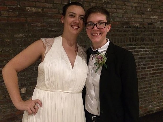 Sadie Pierce and Lilly Leyh were the first couple to officially marry in St. Louis after a judge struck down Missouri's ban on gay marriage. - Lindsay Toler