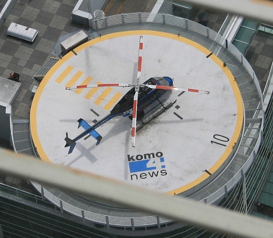The KOMO-TV news helicopter on its landing pad. -  JEPOIRRIER ON FLICKR