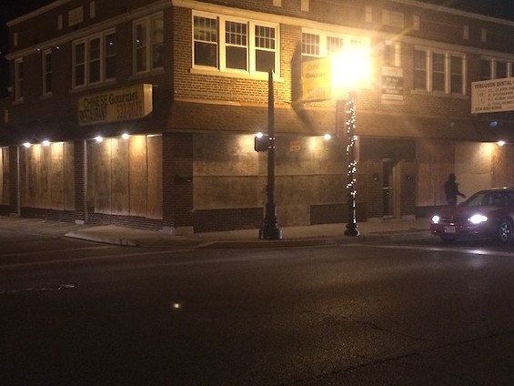 No damage to the boarded-up Chinese Gourmet restaurant or surrounding businesses Tuesday night. - MITCH RYALS