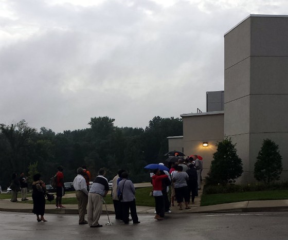 The line began forming well before the 7 p.m. starting time. - JESSICA LUSSENHOP