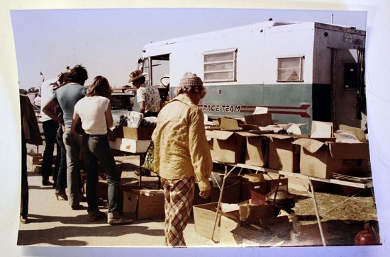 Francis Pfeiffer modified two trucks into book-mobiles, one of which is shown here parked at a flea market in the '70s. - Francis Pfeiffer