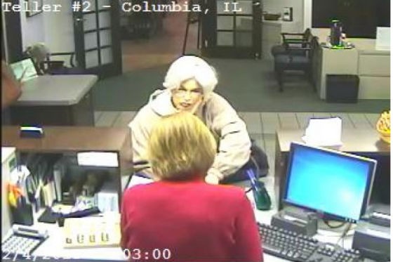 Photo: Suspect With Gray Wig, Red Lipstick, Unknown Gender, Robs Columbia Bank