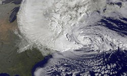 A satellite image of Hurricane Sandy. St. Louis is just beyond the left edge of this picture. That is, nowhere. - image via