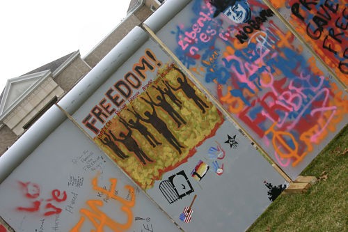 A replica of the Berlin Wall, built by students at Westminster College. - Rob Crouse