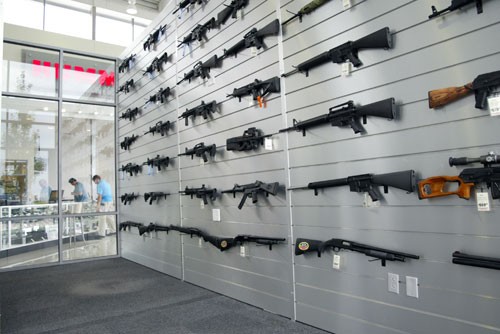 Guns for sale at Lynch Hummer in August 2009.