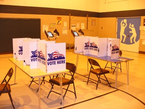 Empty voting booths today in Dogtown.