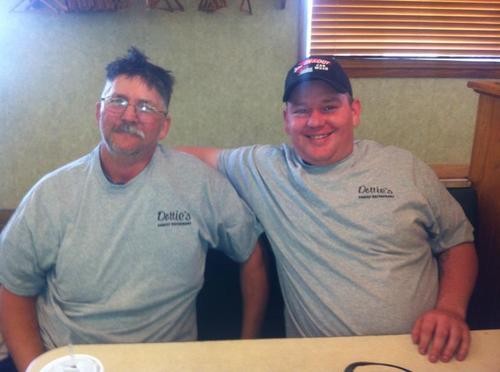 These two guys just ate a 1.5-pound burger and a pound of fries. You can, too. - Dottie's on Facebook
