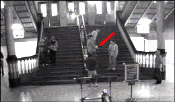 This punk -- possibly drunk from St. Paddy's Day -- is stealing a historic finial from Union Station. - Photo submitted by Union Station