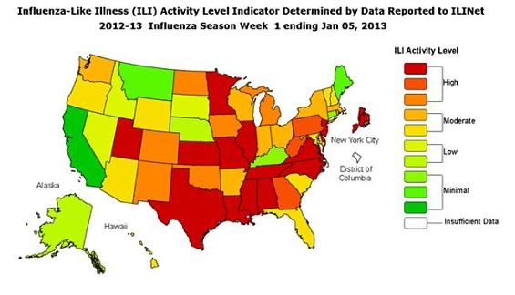 National flu map, by the CDC.