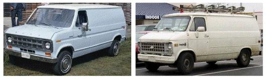 Authorities are searching for an older white van similar to these with a possible ladder on the back doors.