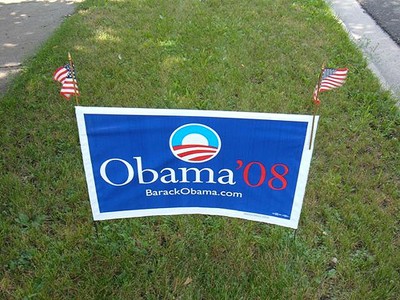 The sought-after, $8 Obama yard sign. Flags optional.