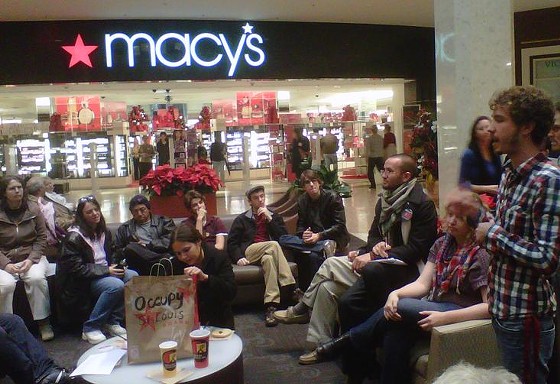 Occupy STL protesters gather outside the Macy's at the Galleria yesterday. - TONY D'SOUZA