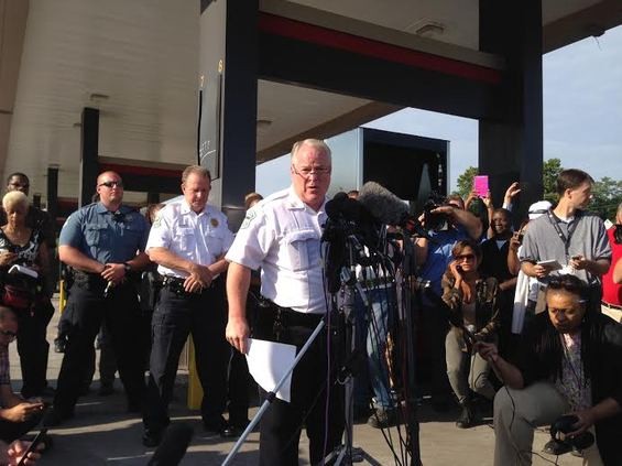 Chief Tom Jackson speaking to reporters last week in Ferguson. - Chad Garrison